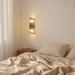 Aplique de pared Nature, yute/negro, altura 40 cm, tejido, luz hacia