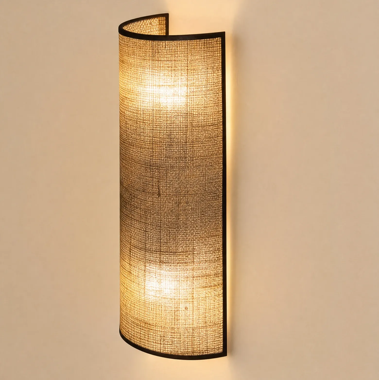 Aplique de pared Nature, yute/negro, altura 40 cm, tejido, luz hacia