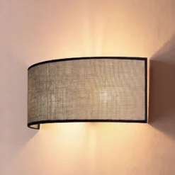 Aplique de pared Nature, yute/negro, 40 cm de ancho, tejido, luz hacia