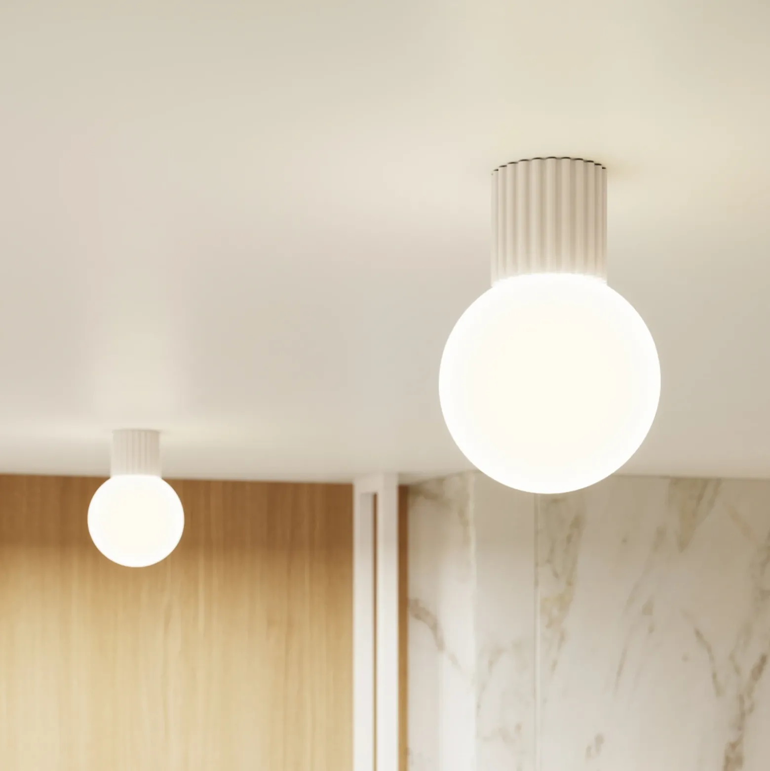 Aplique de pared ORBI, beige, vidrio/metal, Ø 12 cm, IP44, G9