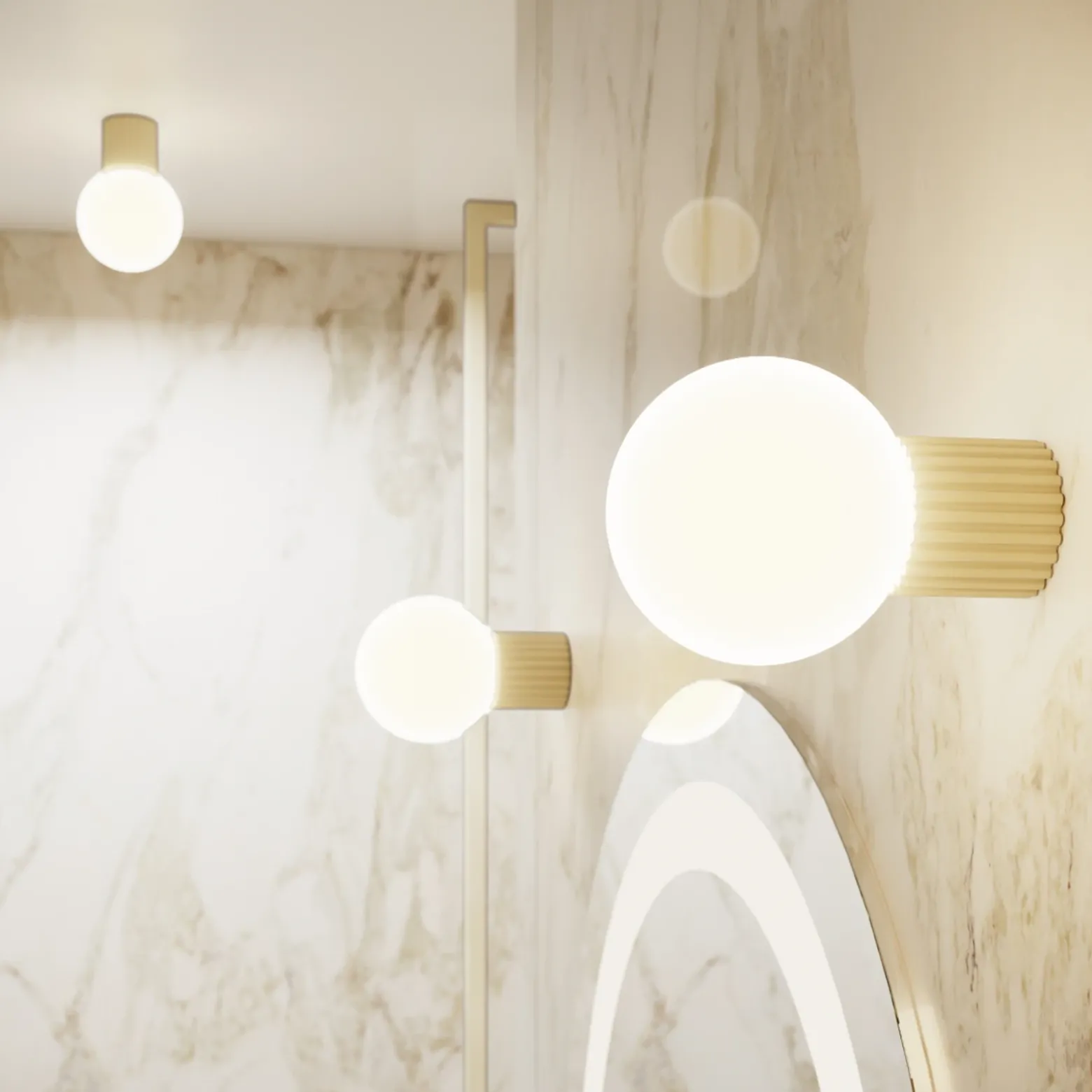 Aplique de pared ORBI, beige, vidrio/metal, Ø 12 cm, IP44, G9