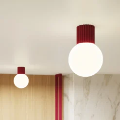 Aplique de pared ORBI, rojo oscuro, vidrio/metal, Ø 12 cm, IP44, G9