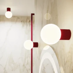 Aplique de pared ORBI, rojo oscuro, vidrio/metal, Ø 12 cm, IP44, G9