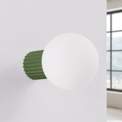 Aplique de pared ORBI, verde oliva, vidrio/metal, Ø 12 cm, IP44, G9