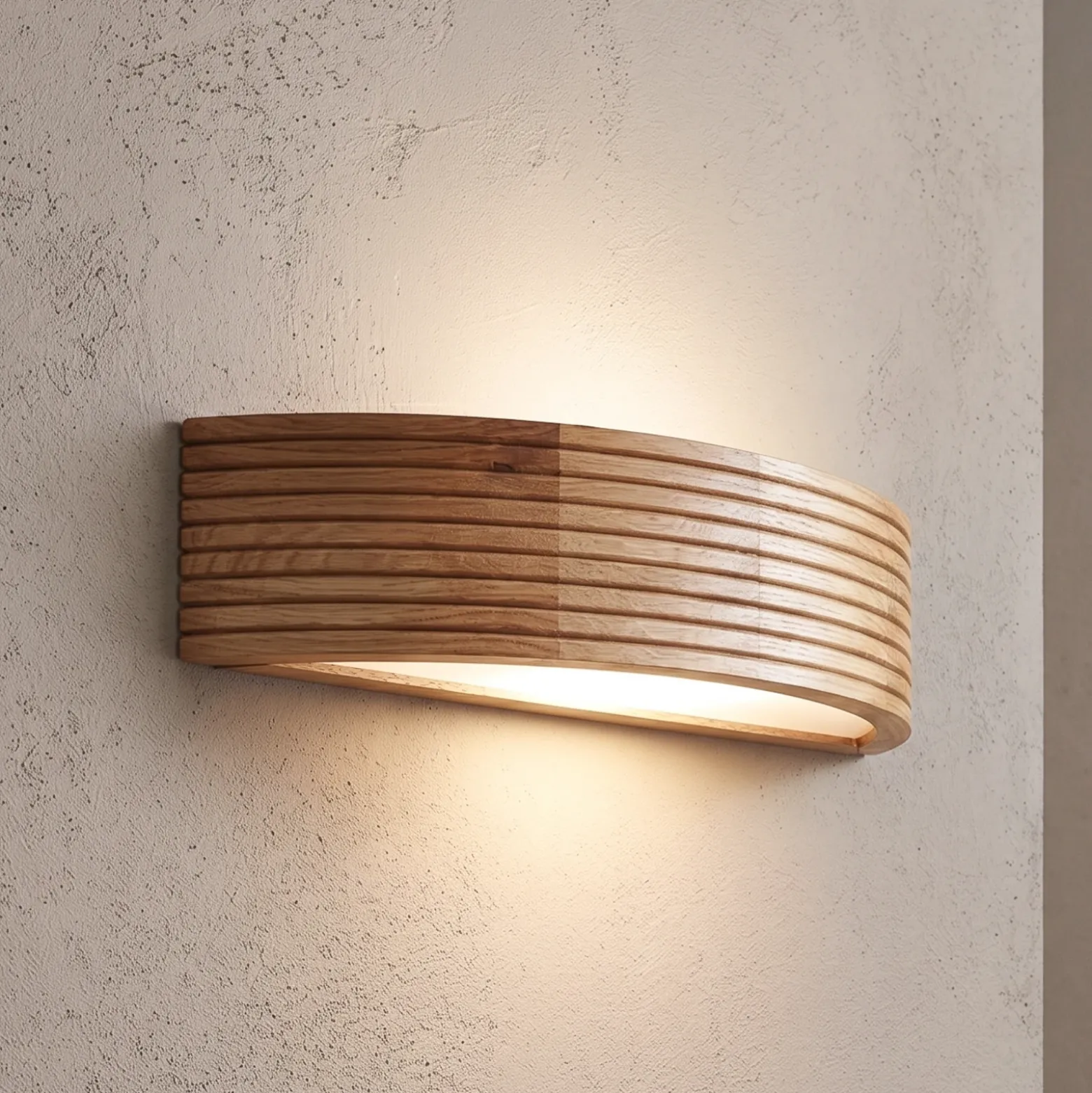 Aplique de pared Oro, madera de roble/cristal, 41 cm de ancho, E27