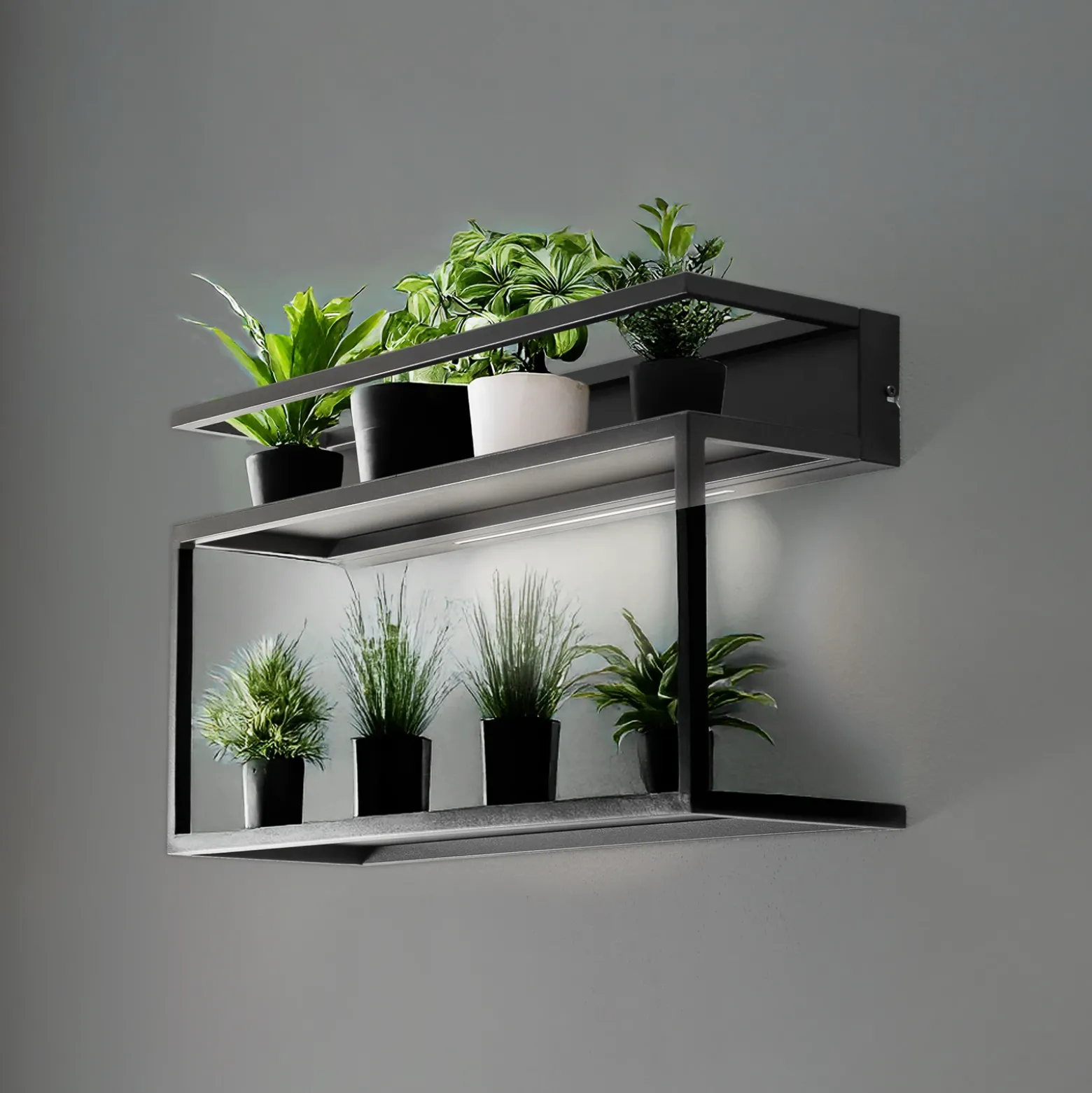 Aplique de pared para estantería, negro, acero, 60 cm de largo, 1 x LED