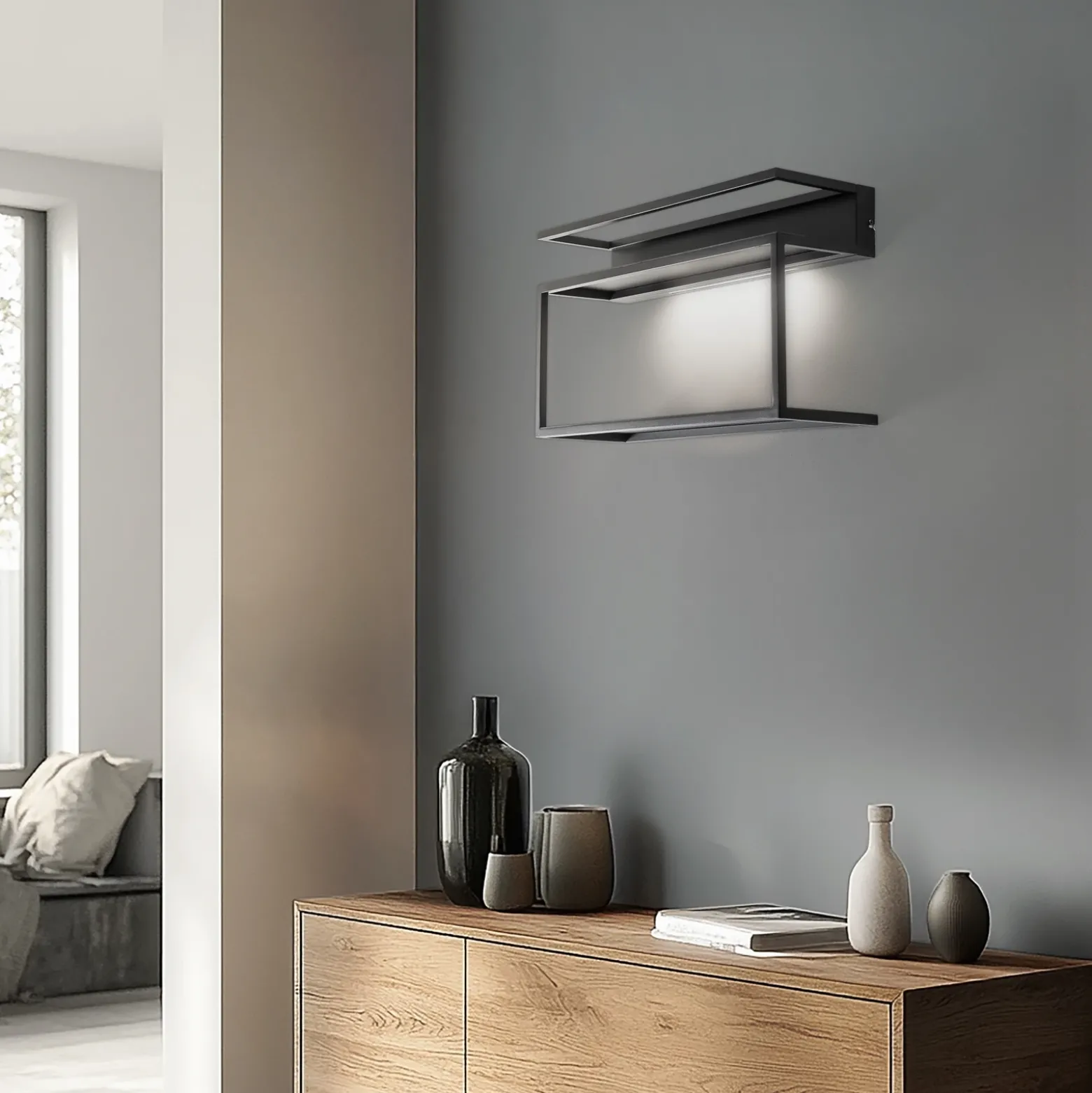 Aplique de pared para estantería, negro, acero, 60 cm de largo, 1 x LED