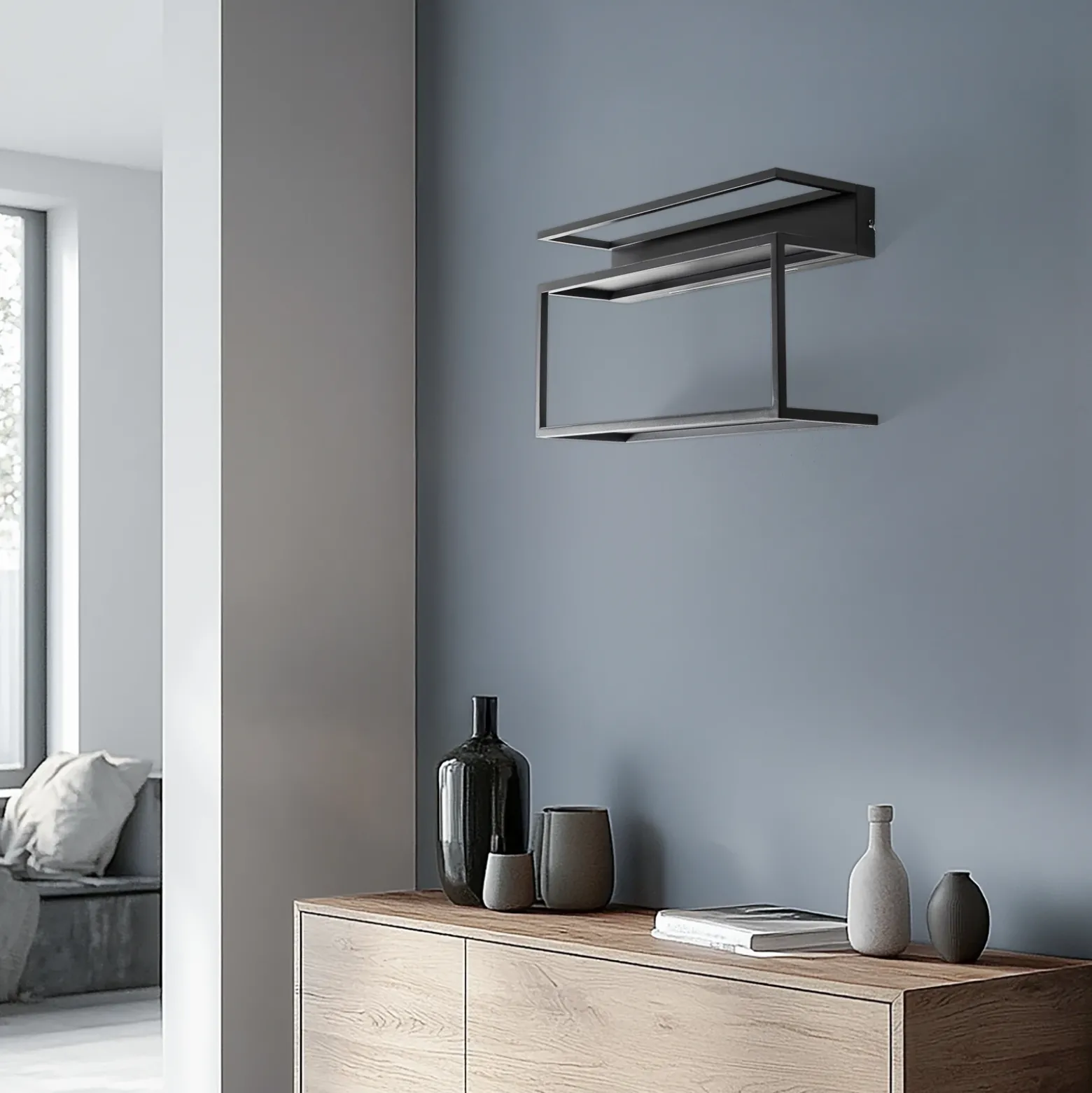 Aplique de pared para estantería, negro, acero, 60 cm de largo, 1 x LED