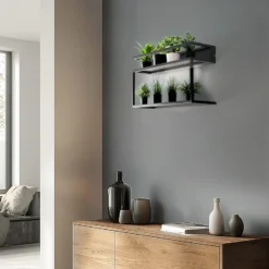 Aplique de pared para estantería, negro, acero, 60 cm de largo, 1 x LED