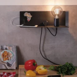 Aplique de pared Paulmann Devara, negra, 40 cm, E27, puerto USB