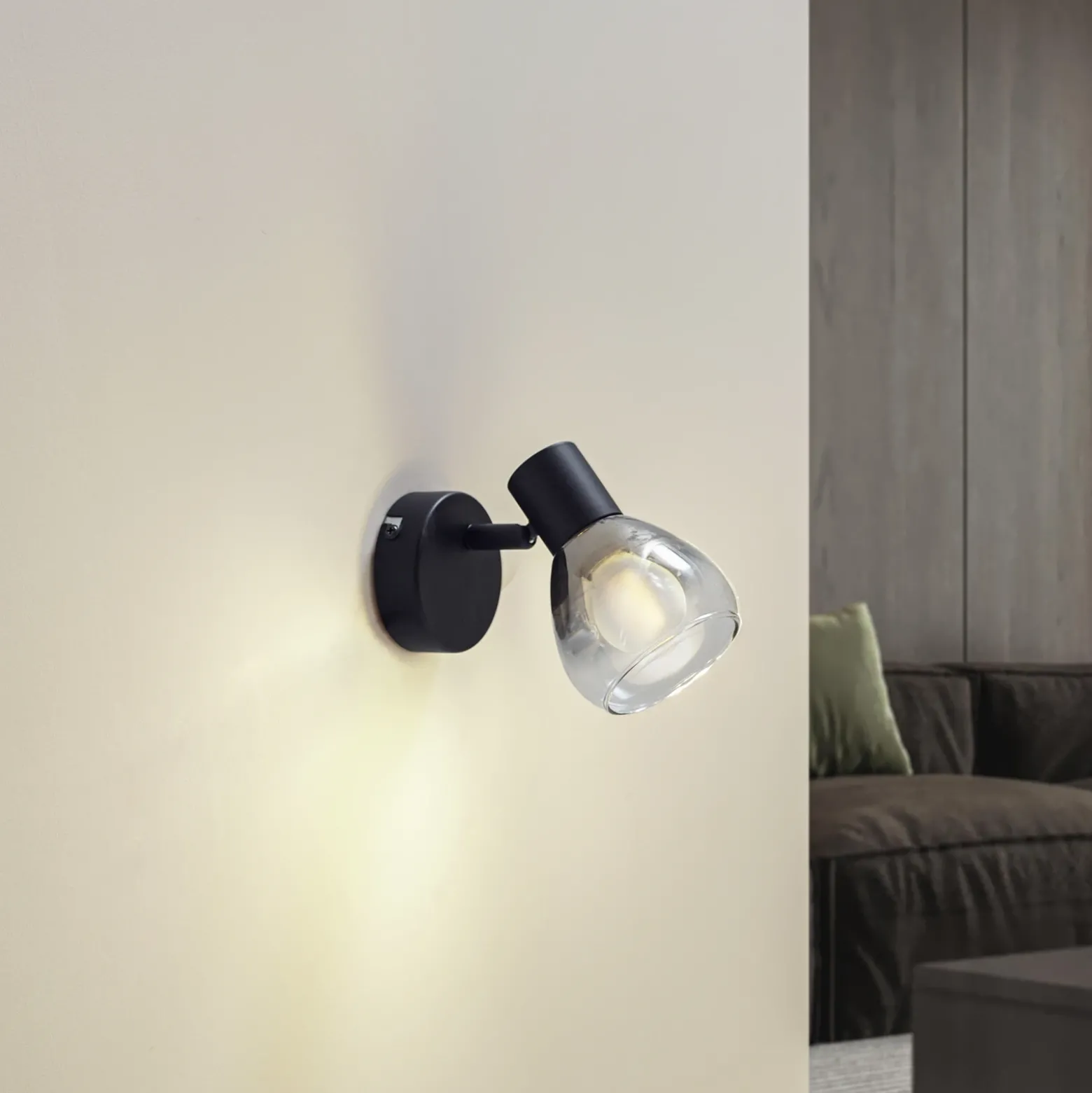 Aplique de pared Pendura de Lindby, Ø 9 cm, negro, cristal