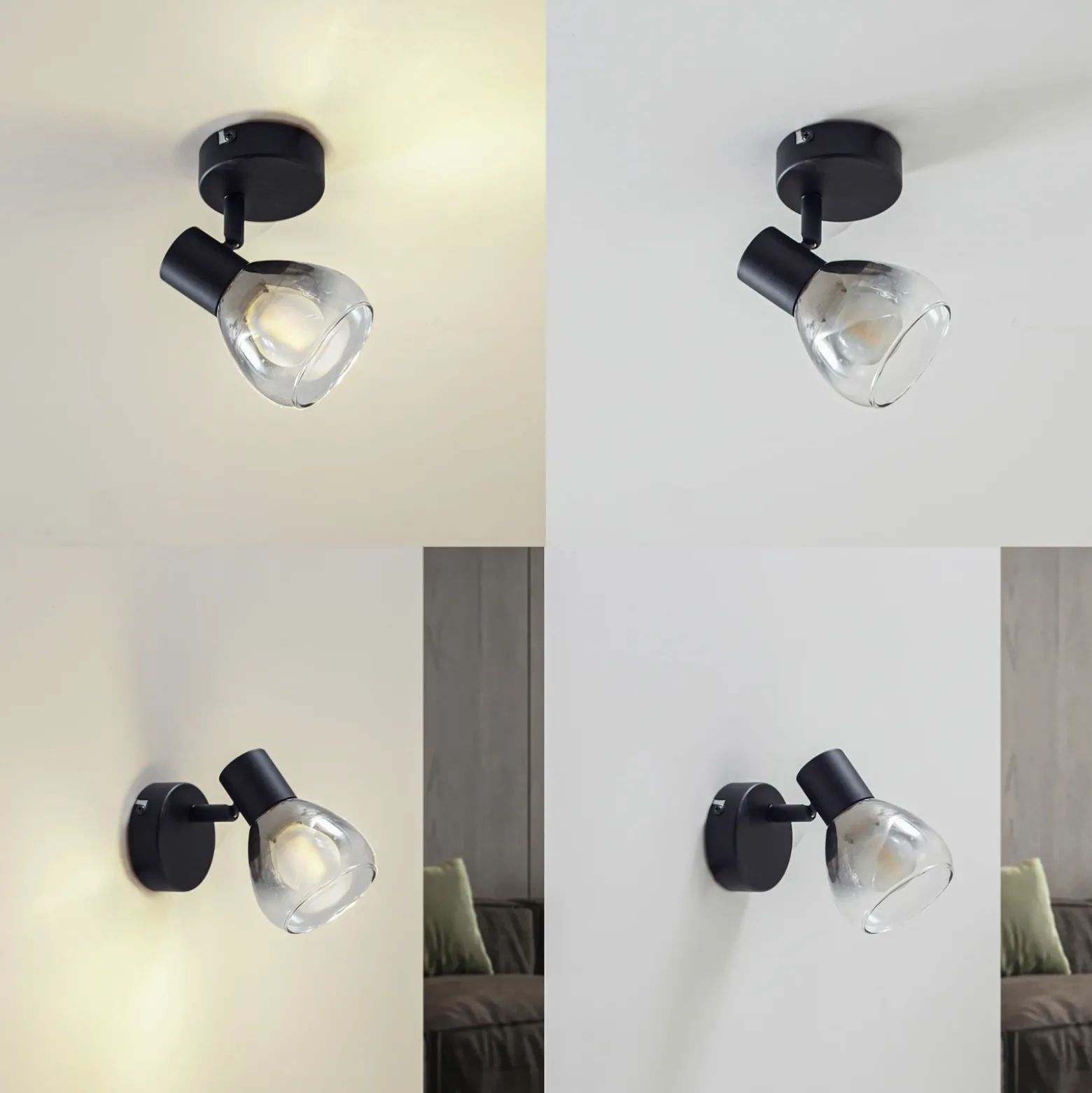 Aplique de pared Pendura de Lindby, Ø 9 cm, negro, cristal