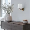 Aplique de pared perfil, dorado/blanco, metal/tejido, altura 30 cm