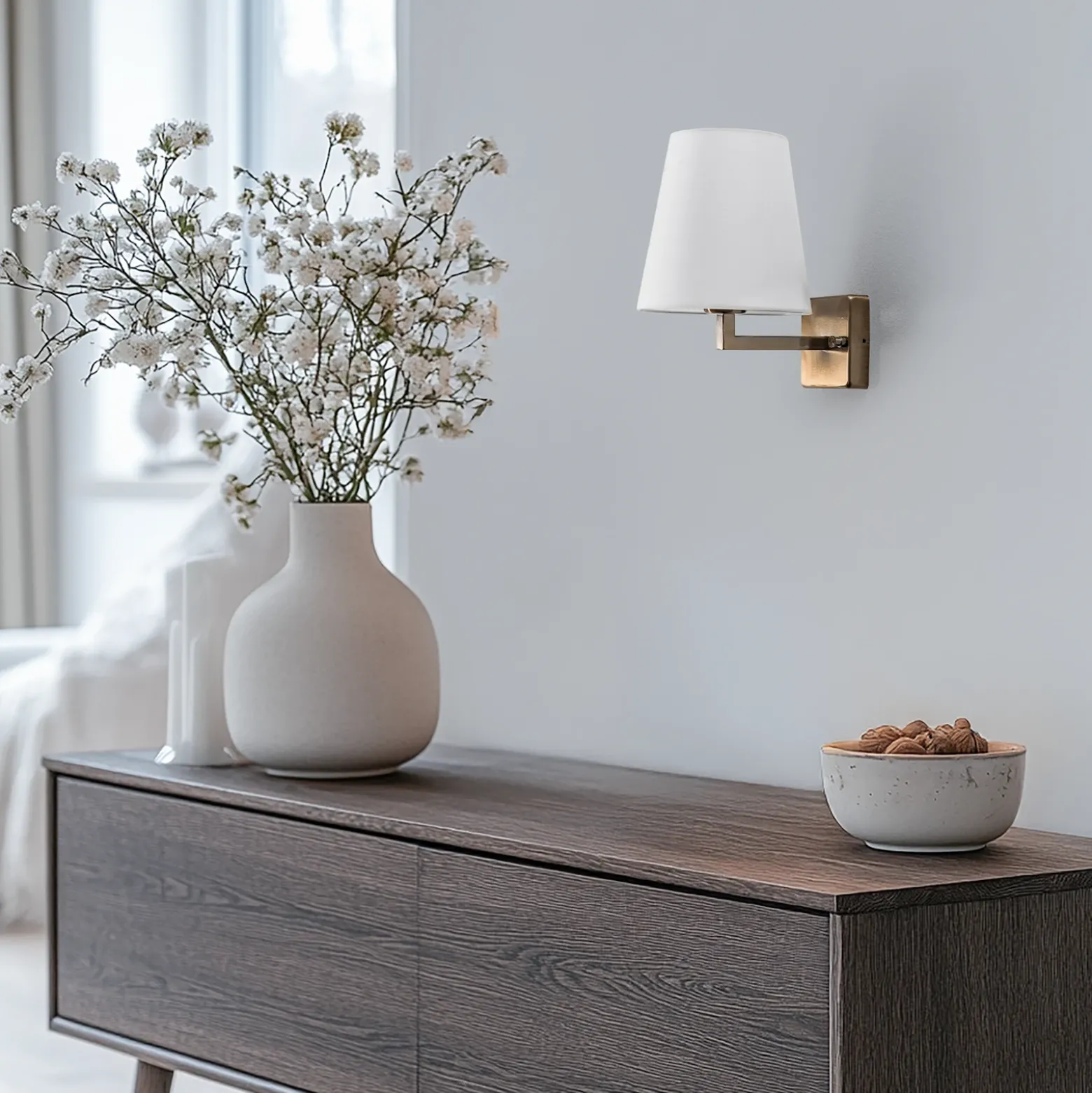 Aplique de pared perfil, dorado/blanco, metal/tejido, altura 30 cm