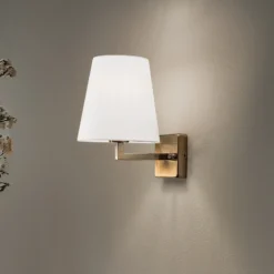 Aplique de pared perfil, dorado/blanco, metal/tejido, altura 30 cm