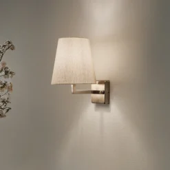 Aplique de pared perfil, dorado/crema, metal/tejido, altura 30 cm
