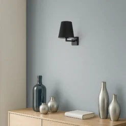 Aplique de pared perfil, negro, metal/tejido, altura 30 cm