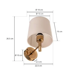 Aplique de pared Polo Plus con pantalla textil, latón/crema