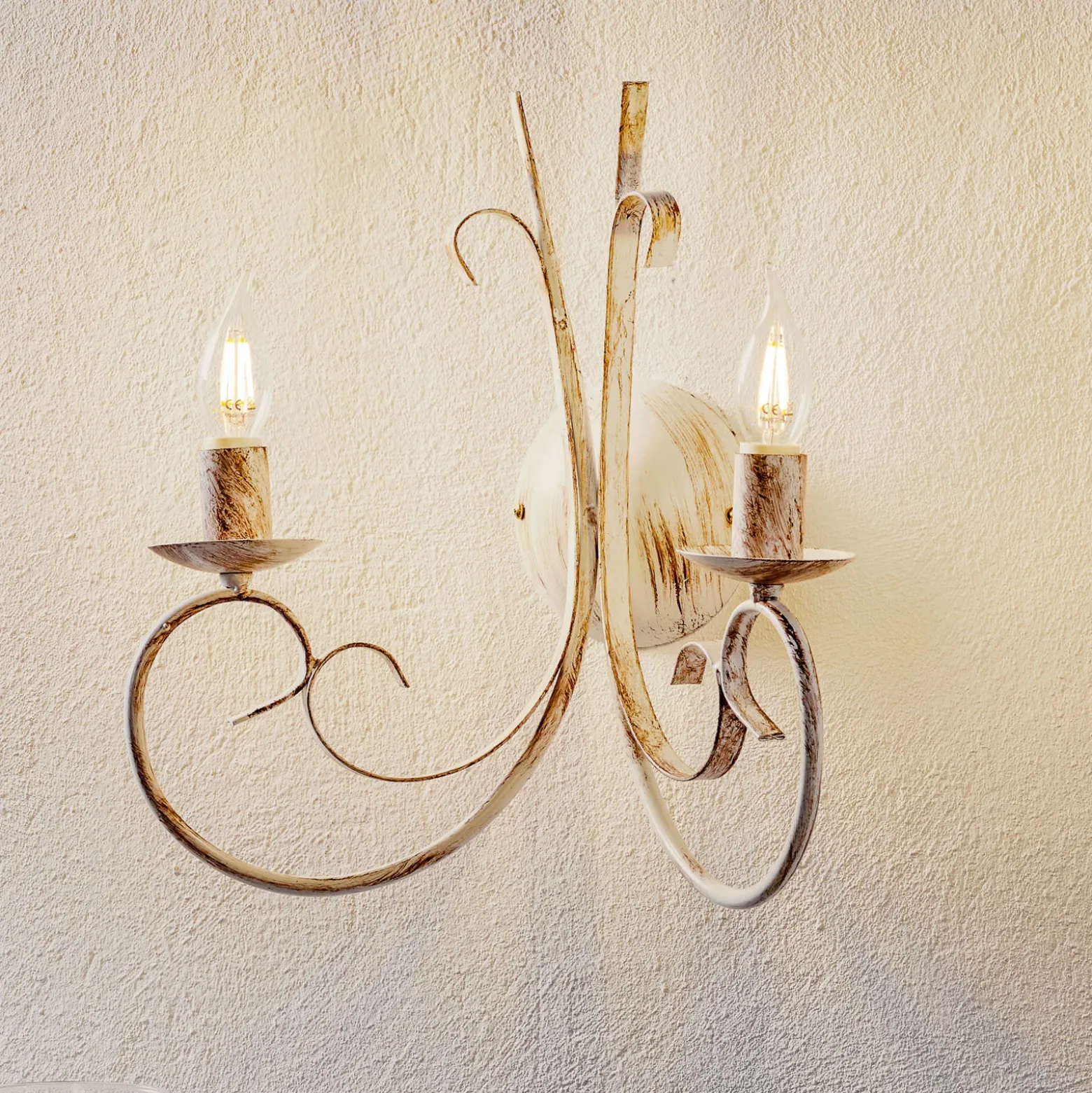 Aplique de pared Pompei, 2 luces, blanco antiguo