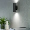Aplique de pared Portillo, negro, altura 20 cm, 2 luces, metal, GU10