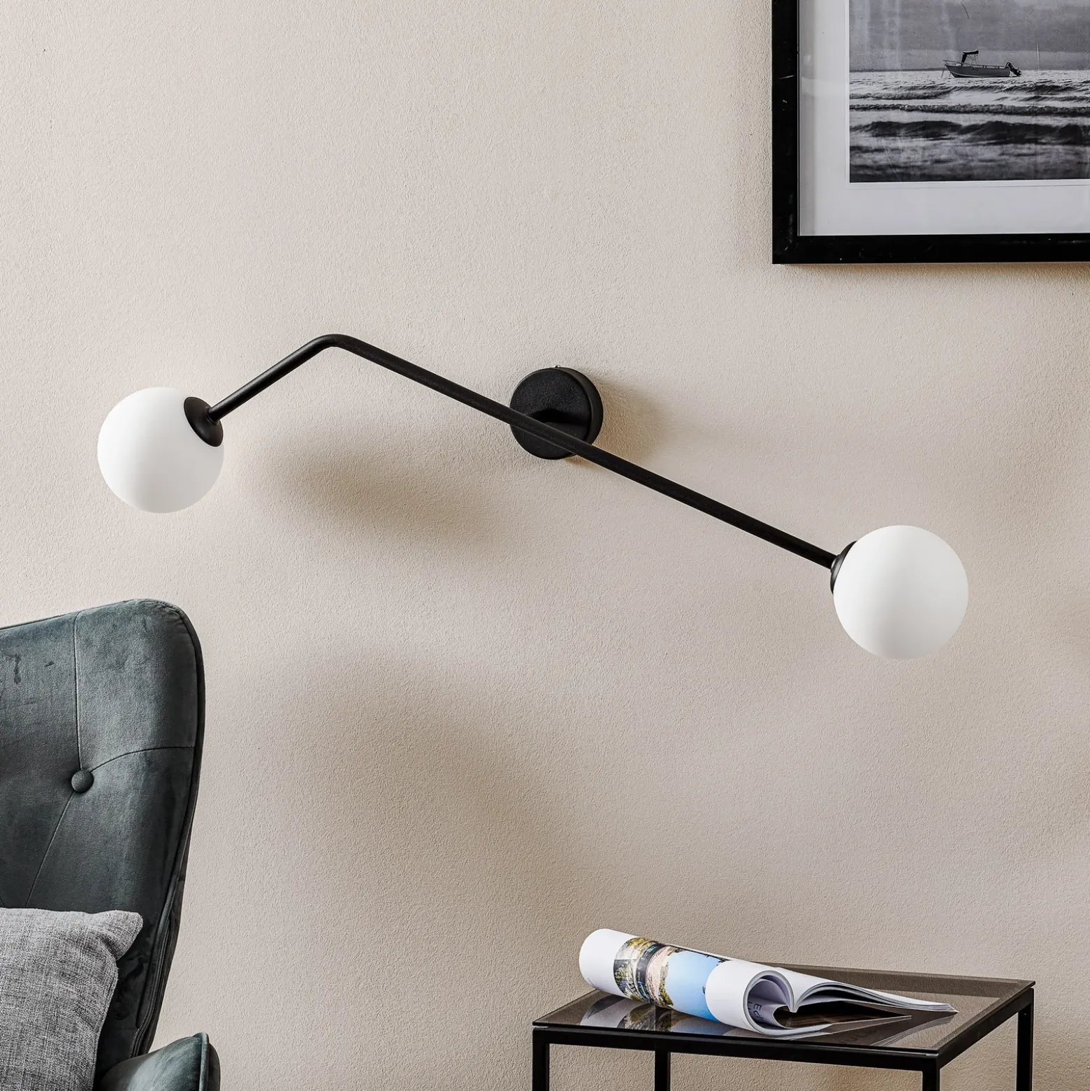 Aplique de pared Pure, 2 luces, negro, horizontal