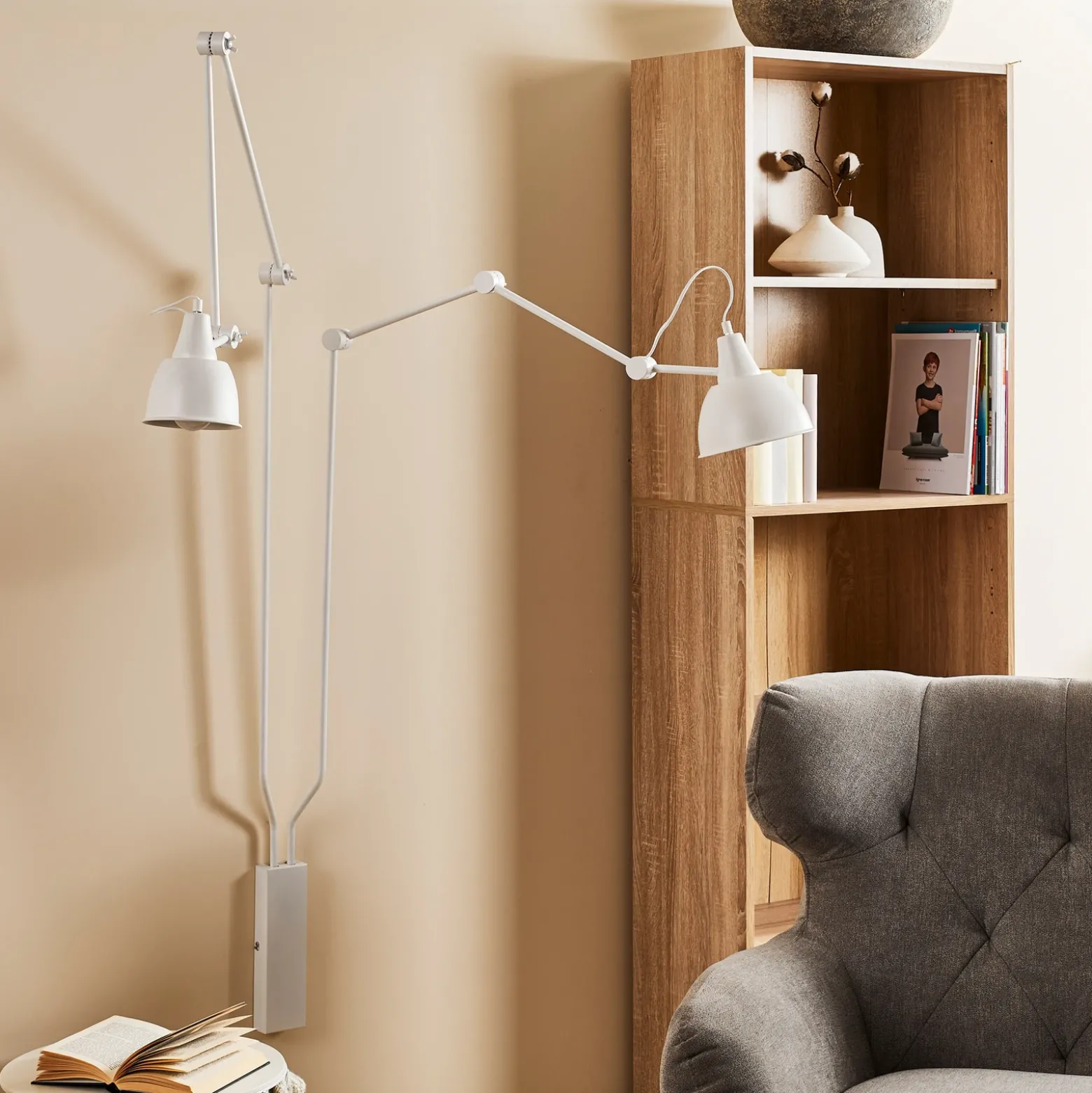 Aplique de pared 814, regulable, 2 luces, blanco