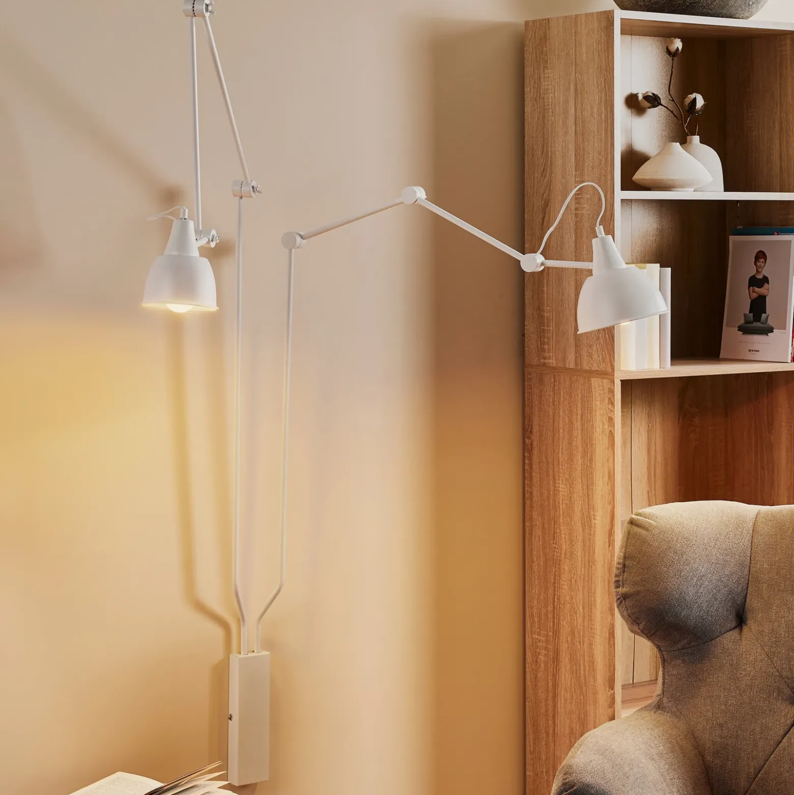 Aplique de pared 814, regulable, 2 luces, blanco