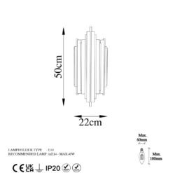 Aplique de pared Reis 13341, dorado, metal, altura 50 cm