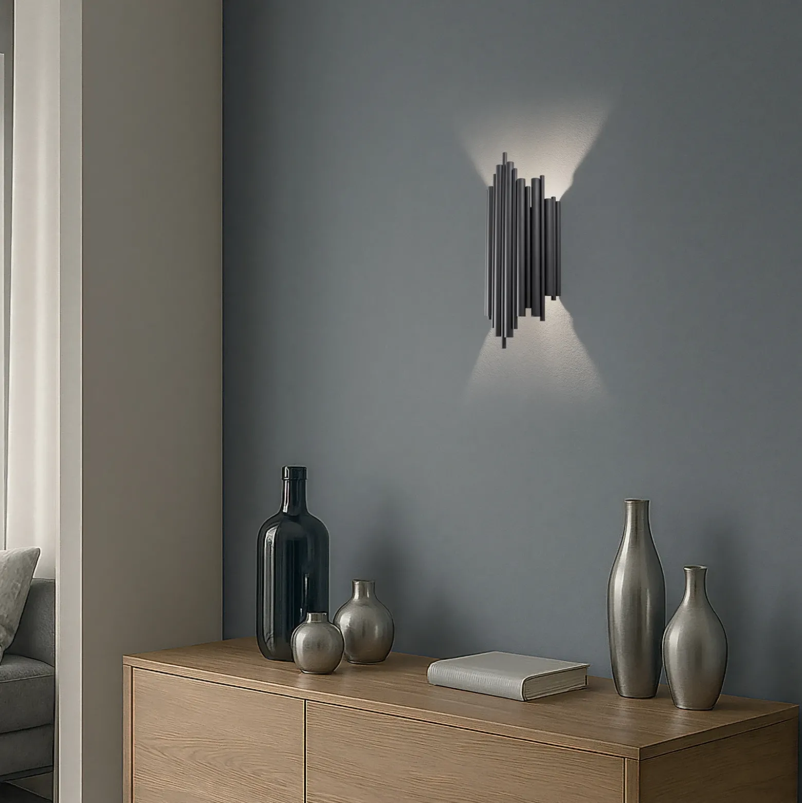 Aplique de pared Reis, negro, metal, altura 50 cm