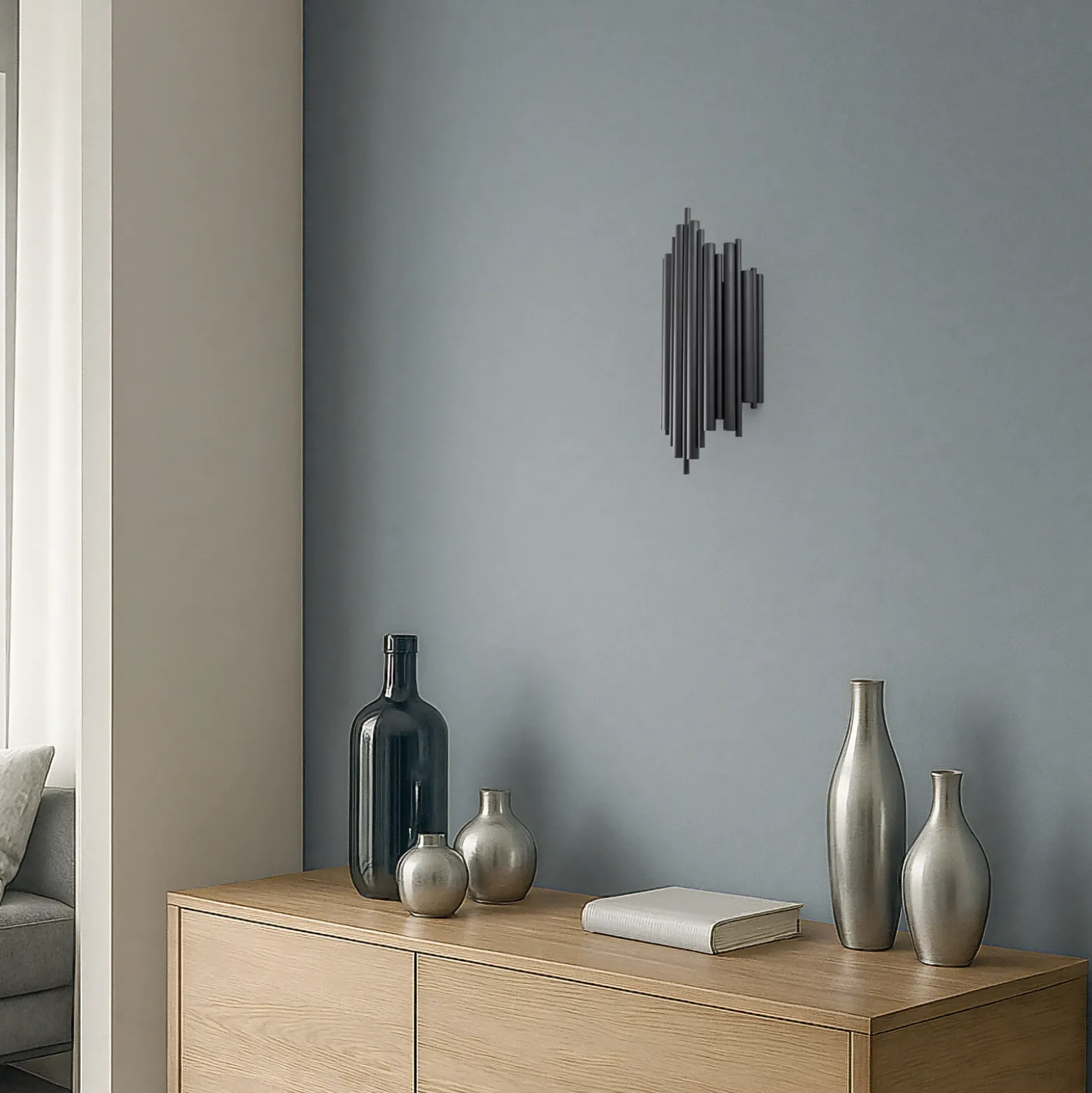 Aplique de pared Reis, negro, metal, altura 50 cm
