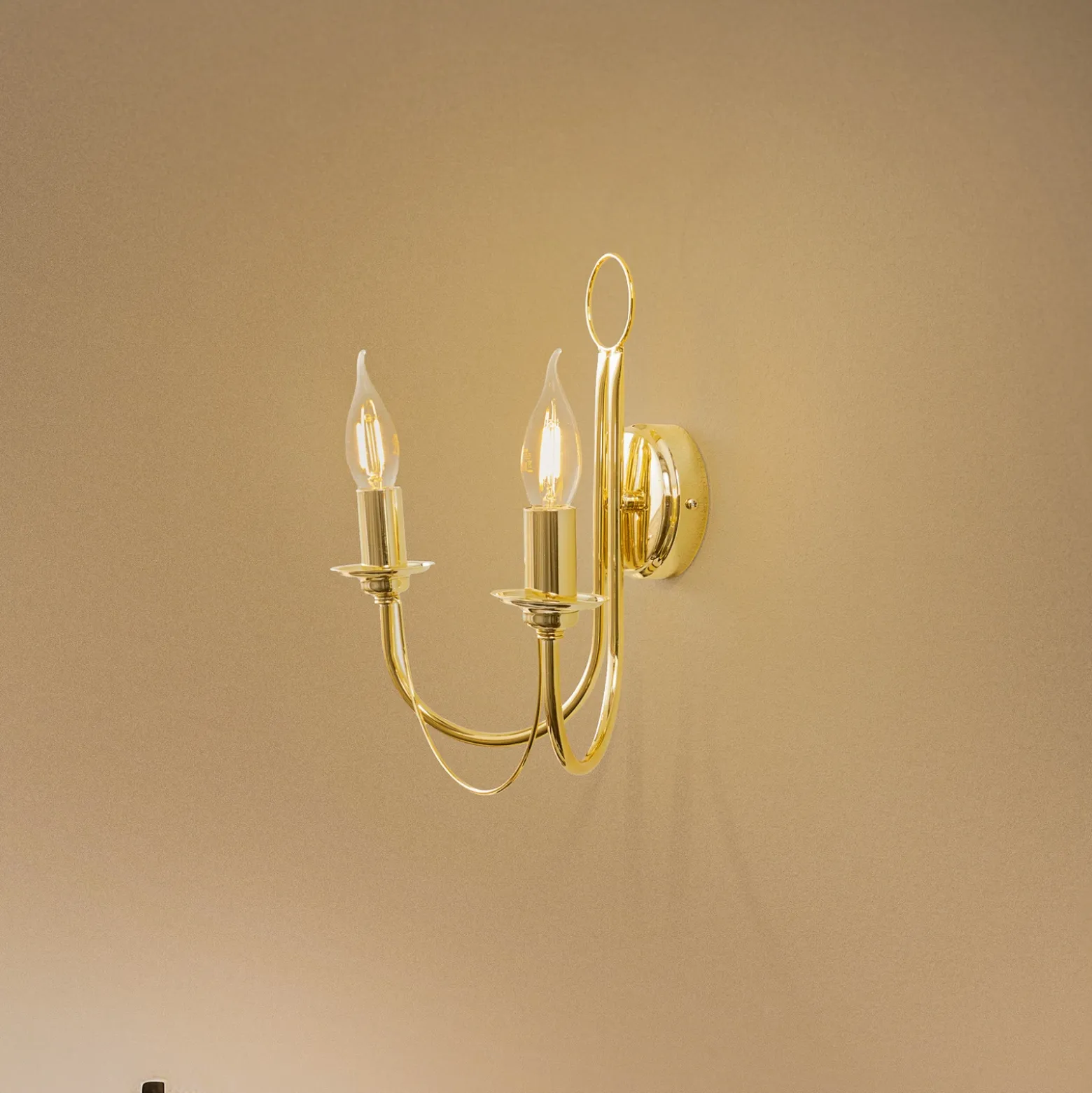 Aplique de pared retro, 2 luces, dorado