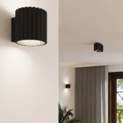 Aplique de pared RIBLA, negra, Ø 10 cm, metal, G9