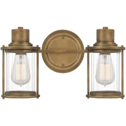 Aplique de pared Riggs IP44, latón envejecido, 2 luces