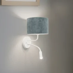 Aplique de pared Roller, cordón menta, blanco, con brazo de lectura