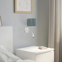 Aplique de pared Roller, cordón menta, blanco, con brazo de lectura