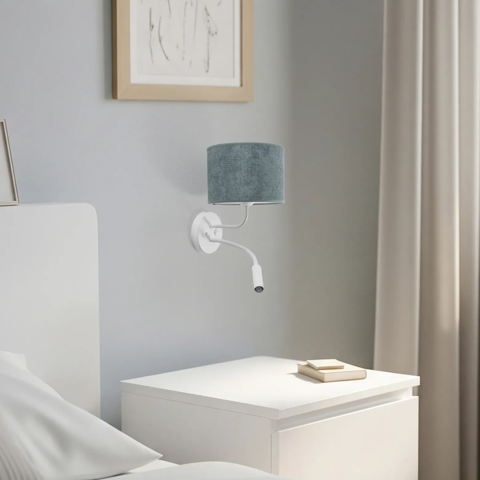 Aplique de pared Roller, cordón menta, blanco, con brazo de lectura