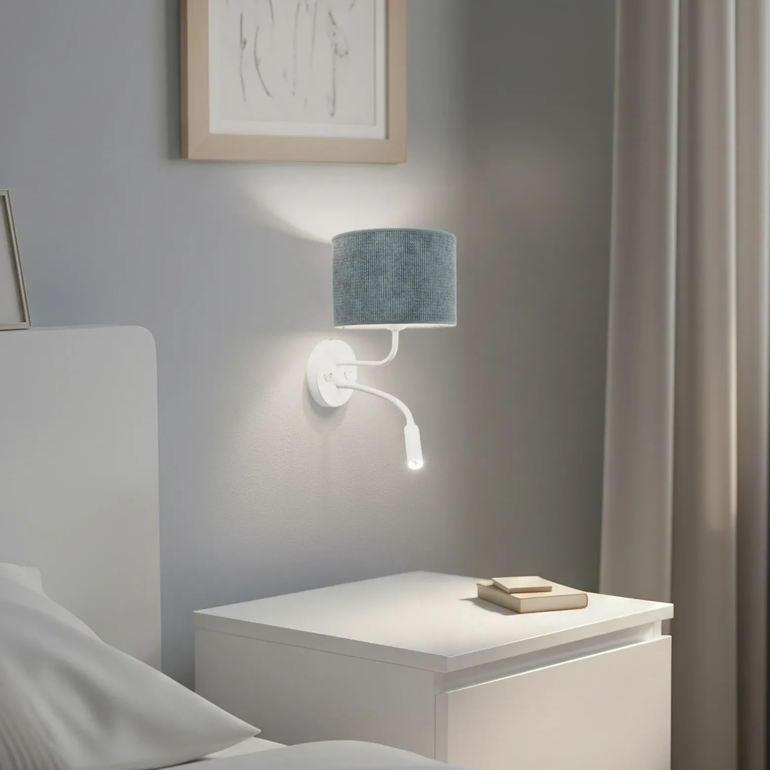 Aplique de pared Roller, cordón menta, blanco, con brazo de lectura