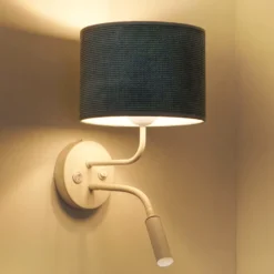 Aplique de pared Roller, cordón menta, blanco, con brazo de lectura