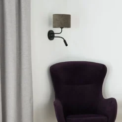Aplique de pared Roller, cordón gris oscuro, negro, con brazo de lectura