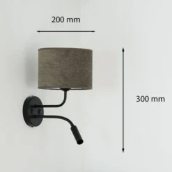 Aplique de pared Roller, cordón gris oscuro, negro, con brazo de lectura