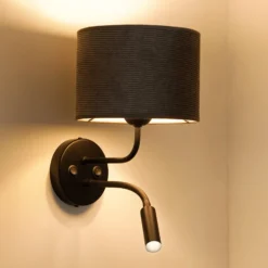 Aplique de pared Roller, cordón gris oscuro, negro, con brazo de lectura