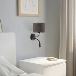Aplique de pared Roller, cordón gris oscuro, negro, con brazo de lectura