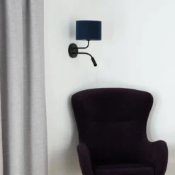 Aplique de pared Roller, terciopelo azul oscuro, negro, con brazo de lectura