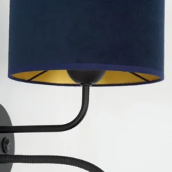 Aplique de pared Roller, terciopelo azul oscuro, negro, con brazo de lectura