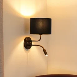 Aplique de pared Roller, terciopelo azul oscuro, negro, con brazo de lectura