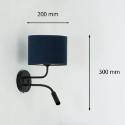Aplique de pared Roller, terciopelo azul oscuro, negro, con brazo de lectura