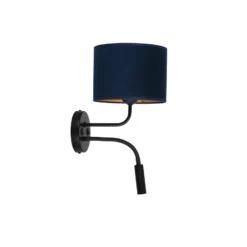 Aplique de pared Roller, terciopelo azul oscuro, negro, con brazo de lectura