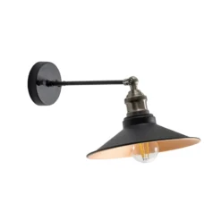 Aplique de pared Saglam, negro/dorado, cónica, altura 20 cm, E27