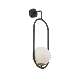 Aplique de pared Samba, cristal opalino/negro, 1 luz