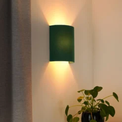Aplique de pared Semi Circle, terciopelo, verde oscuro, E27